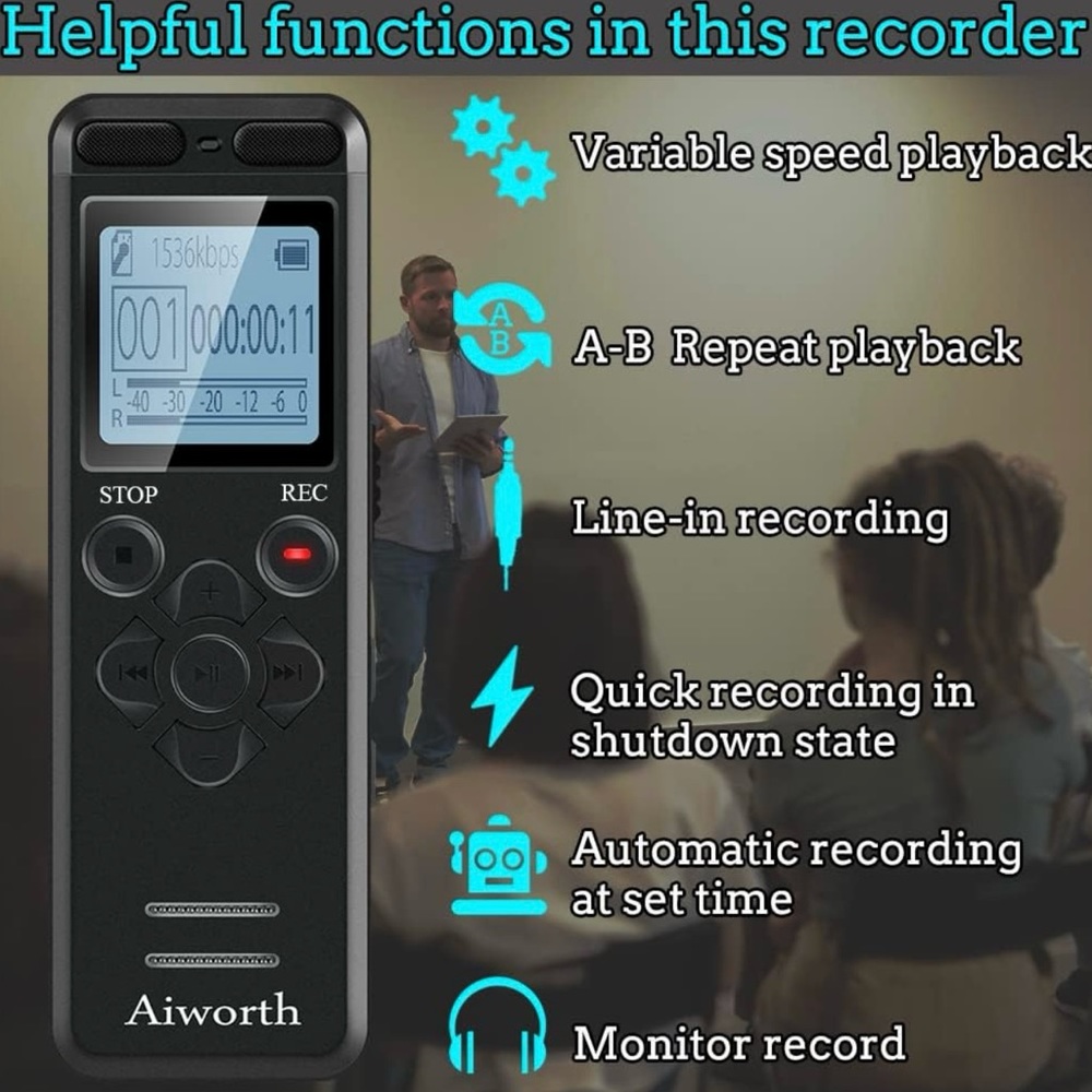 NWT 72GB Digital Voice Recorder Voice Activated Recorder for Lectures Meetings - Picture 8 of 10